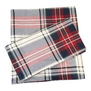 Tommy Hilfiger Collegiate Tartan Plaid Navy Red White Flannel King Pillow Shams